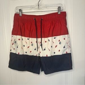 coast Mens Shell Beach Print Panel Board short size medium red white blue